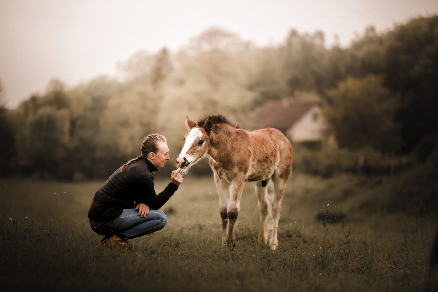 Photo de Coline Gosset avec un poulain